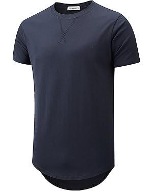 KLIEGOU Mens 100 Cotton Hipster Hip Hop Longline Crewneck T-Shirt